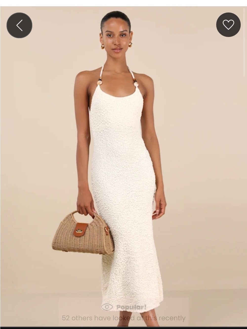 Lulus Meike Cream Textured Knit Beaded Halter Midi Dress White - Size S - Picture 3 of 3